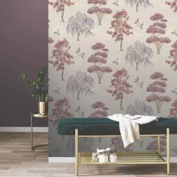 Havendro Maya Willow Woodland Mauve Wallpaper in Pink - thumbnail 3