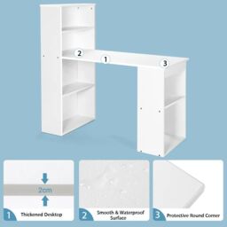 Costway Computer Writing Desk w/ Bookcase 6-tier Shelves Reversible Home Office Dorm in White - thumbnail 5