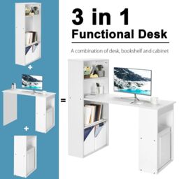 Costway Computer Writing Desk w/ Bookcase 6-tier Shelves Reversible Home Office Dorm in White - thumbnail 4