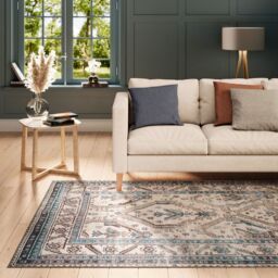 Kukoon Beige Grey Traditional Bordered Medallion Washable Living Room Area Rug - Size: 120 cm x 170 cm - thumbnail 3