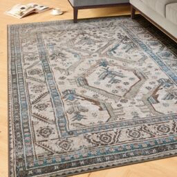 Kukoon Beige Grey Traditional Bordered Medallion Washable Living Room Area Rug - Size: 120 cm x 170 cm - thumbnail 2
