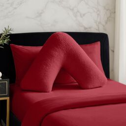 Snug City Teddy Bear Fleece Super Soft Cosy V Shape Pillowcase in Red - thumbnail 1