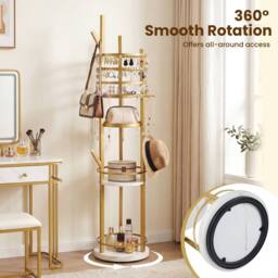 Costway Rotating Jewelry Stand Jewelry Display Tower w/Earring Necklace Holder in Gold - thumbnail 4