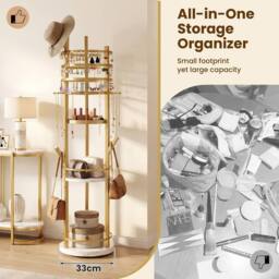Costway Rotating Jewelry Stand Jewelry Display Tower w/Earring Necklace Holder in Gold - thumbnail 6