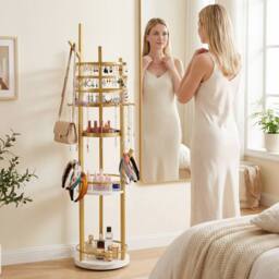 Costway Rotating Jewelry Stand Jewelry Display Tower w/Earring Necklace Holder in Gold - thumbnail 9