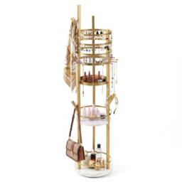Costway Rotating Jewelry Stand Jewelry Display Tower w/Earring Necklace Holder in Gold - thumbnail 2