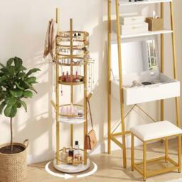 Costway Rotating Jewelry Stand Jewelry Display Tower w/Earring Necklace Holder in Gold - thumbnail 5