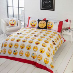 Rapport Home Icons Emoji Reversible Polycotton Duvet Cover Set with Pillowcase in Black - Size: King - thumbnail 2