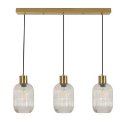 Goeco Clear Glass Chandelier with Ribbed Glass Lampshade & Bronze Finish in Gold - thumbnail 1