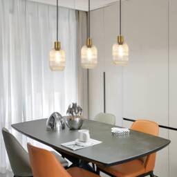 Goeco Clear Glass Chandelier with Ribbed Glass Lampshade & Bronze Finish in Gold - thumbnail 6