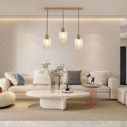 Goeco Clear Glass Chandelier with Ribbed Glass Lampshade & Bronze Finish in Gold - thumbnail 8