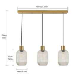 Goeco Clear Glass Chandelier with Ribbed Glass Lampshade & Bronze Finish in Gold - thumbnail 3