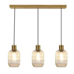 Goeco Clear Glass Chandelier with Ribbed Glass Lampshade & Bronze Finish in Gold - thumbnail 2