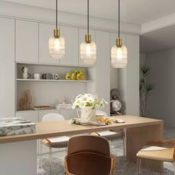 Goeco Clear Glass Chandelier with Ribbed Glass Lampshade & Bronze Finish in Gold - thumbnail 7