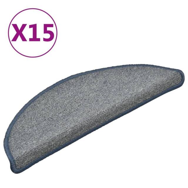 Berkfield Home Carpet Stair Treads 15 pcs Light Grey & Blue 56x17x3 cm - Size: Medium - image 1