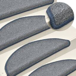 Berkfield Home Carpet Stair Treads 15 pcs Light Grey & Blue 56x17x3 cm - Size: Medium - thumbnail 2