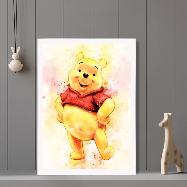 ARTZE Watercolour Winnie the Pooh Art Print with White Frame SIZE: A3 in Yellow - Size: A4 - image 1