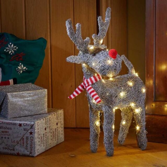 Samuel Alexander 51cm Battery Operated Rattan Woven Blitzen Reindeer with Warm White LEDs in Grey - image 1