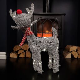 Samuel Alexander 51cm Battery Operated Rattan Woven Blitzen Reindeer with Warm White LEDs in Grey - thumbnail 4