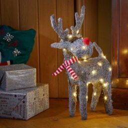 Samuel Alexander 51cm Battery Operated Rattan Woven Blitzen Reindeer with Warm White LEDs in Grey
