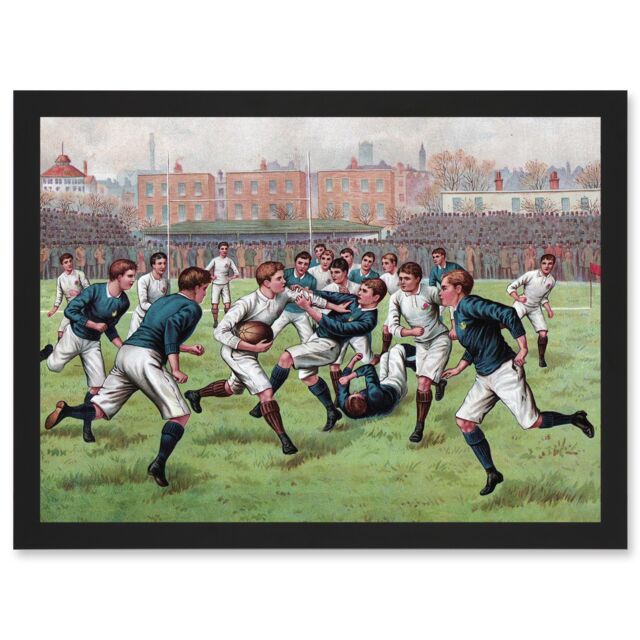 Artery8 Scotland England 1893 Rugby Union Football Match Painting Artwork Framed Wall Art Print A4 in Black - image 1