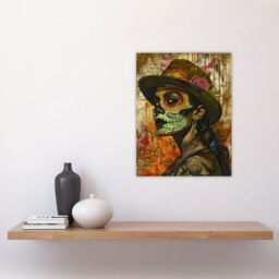 "Artery8 Mexican Day of the Dead Portrait Street Art Tattoos Wall Art Print in Brown - Size: W24"" x H32""" - thumbnail 4