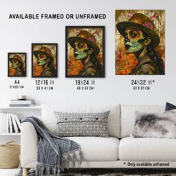 "Artery8 Mexican Day of the Dead Portrait Street Art Tattoos Wall Art Print in Brown - Size: W24"" x H32""" - thumbnail 3