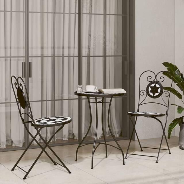 Berkfield Home Mosaic Bistro Table Black & White √ò50x70 cm Ceramic - Size: 50x70 cm - image 1