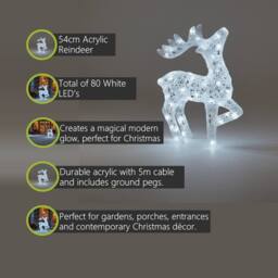 Pegdev 54cm Acrylic LED Deer Christmas Outdoor Decor 80 White LEDs in Cool White - thumbnail 2
