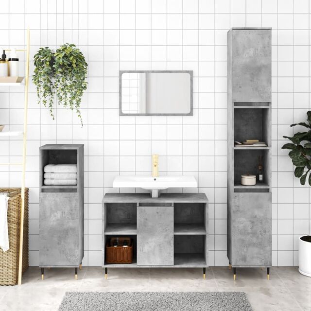 Berkfield Home Bathroom Cabinet Concrete Grey 30x30x100 cm Engineered Wood - Size: 30 x 30 x 100 cm - image 1