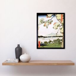 "Artery8 Wall Art Print Cherry Blossom Utagawa Hiroshige 100 Views Edo 035 Ukiyo-e Woodblock Cropped Art Framed in Black - Size: W12"" x H16""" - thumbnail 2