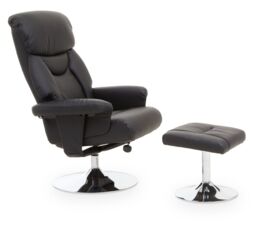 Orsina Denton Leather Effect Reclining Chair & Footstool in Black - thumbnail 2
