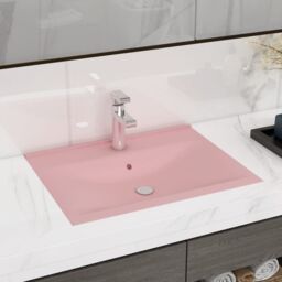 Berkfield Home Luxury Basin with Faucet Hole Matt Pink 60x46 cm Ceramic
