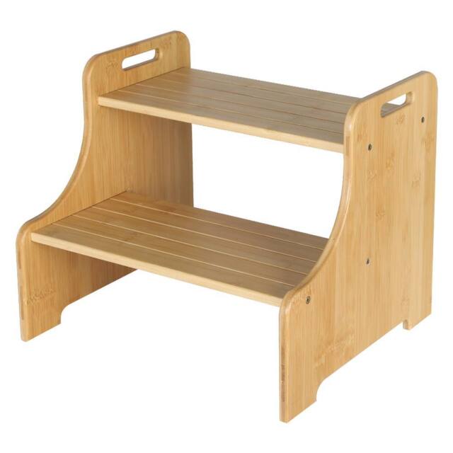 Levede Bamboo Step Stool with Handle Shelf Footstool Bathroom Kitchen Bed in Natural - image 1