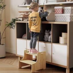 Levede Bamboo Step Stool with Handle Shelf Footstool Bathroom Kitchen Bed in Natural - thumbnail 2