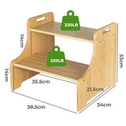 Levede Bamboo Step Stool with Handle Shelf Footstool Bathroom Kitchen Bed in Natural - thumbnail 4