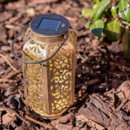 ValueLights Solar Antique Brass Outdoor Lantern in Metallic Gold - thumbnail 3