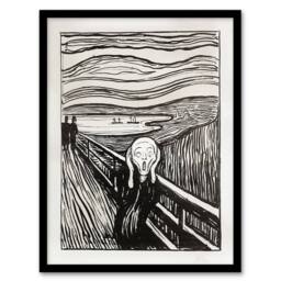 "Artery8 The Scream 1895 Black & White Munch Vintage Framed Wall Art Print - Size: W12"" x H16""" - thumbnail 1