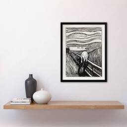 "Artery8 The Scream 1895 Black & White Munch Vintage Framed Wall Art Print - Size: W12"" x H16""" - thumbnail 4