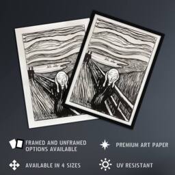 "Artery8 The Scream 1895 Black & White Munch Vintage Framed Wall Art Print - Size: W12"" x H16""" - thumbnail 2
