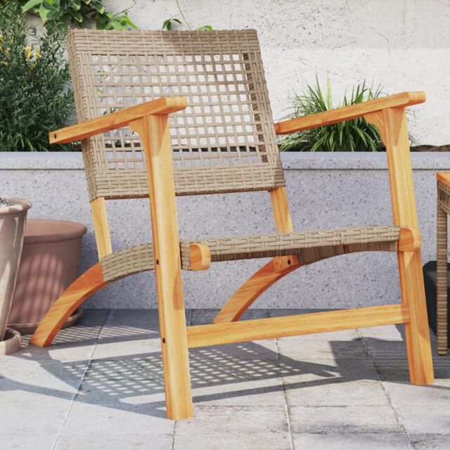 Berkfield Home Garden Chairs 2 pcs Beige Poly Rattan & Acacia Wood - image 1
