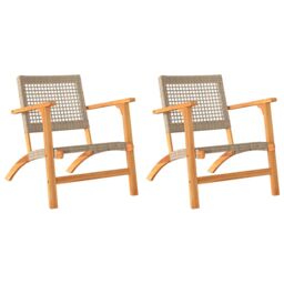 Berkfield Home Garden Chairs 2 pcs Beige Poly Rattan & Acacia Wood - thumbnail 2
