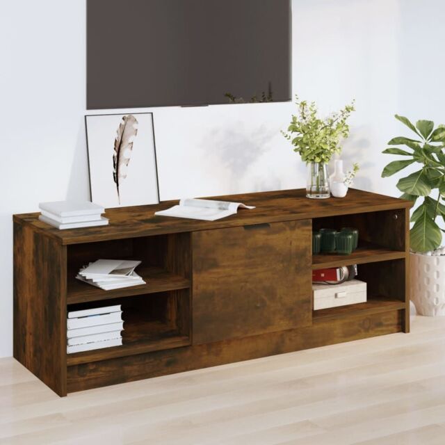 Berkfield Home TV Cabinet Smoked Oak 102x35.5x36.5 cm Engineered Wood in Brown - image 1