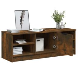 Berkfield Home TV Cabinet Smoked Oak 102x35.5x36.5 cm Engineered Wood in Brown - thumbnail 5
