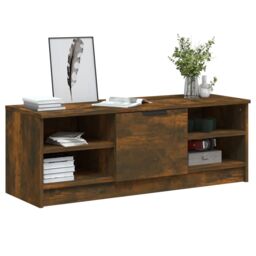 Berkfield Home TV Cabinet Smoked Oak 102x35.5x36.5 cm Engineered Wood in Brown - thumbnail 4