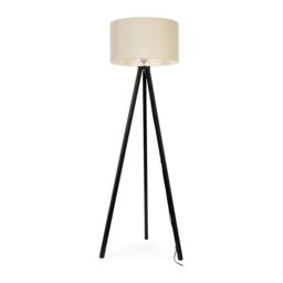ValueLights Barbro Black Wood Tripod Floor Light Lamp with Reni Drum Shade in Natural - thumbnail 1