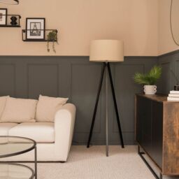 ValueLights Barbro Black Wood Tripod Floor Light Lamp with Reni Drum Shade in Natural - thumbnail 4