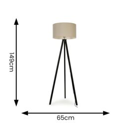 ValueLights Barbro Black Wood Tripod Floor Light Lamp with Reni Drum Shade in Natural - thumbnail 5