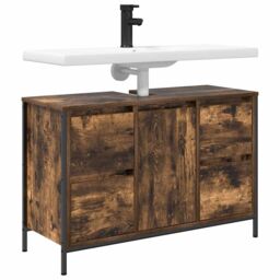 Berkfield Home Basin Cabinet with Drawers Smoked Oak 90x34.5x60 cm in Brown - thumbnail 4