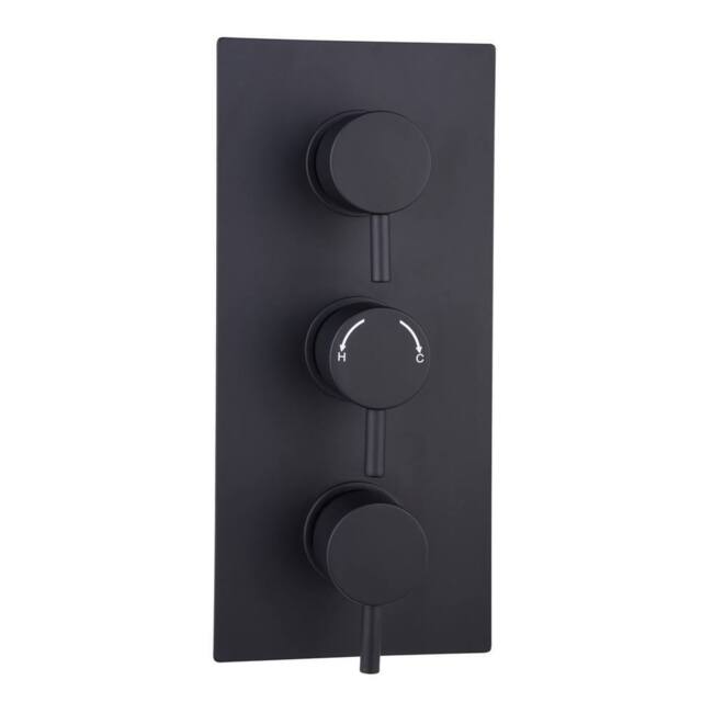 Bathroom Kingdom Menai Black Round Thermostatic Shower Valve - 2 Outlet - image 1